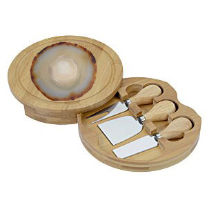 Agate Topped Bamboo Cheese Server Set